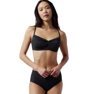 Athleta Twist Up Stylish Solid black stretch adjustable padded Bikini Top NEW